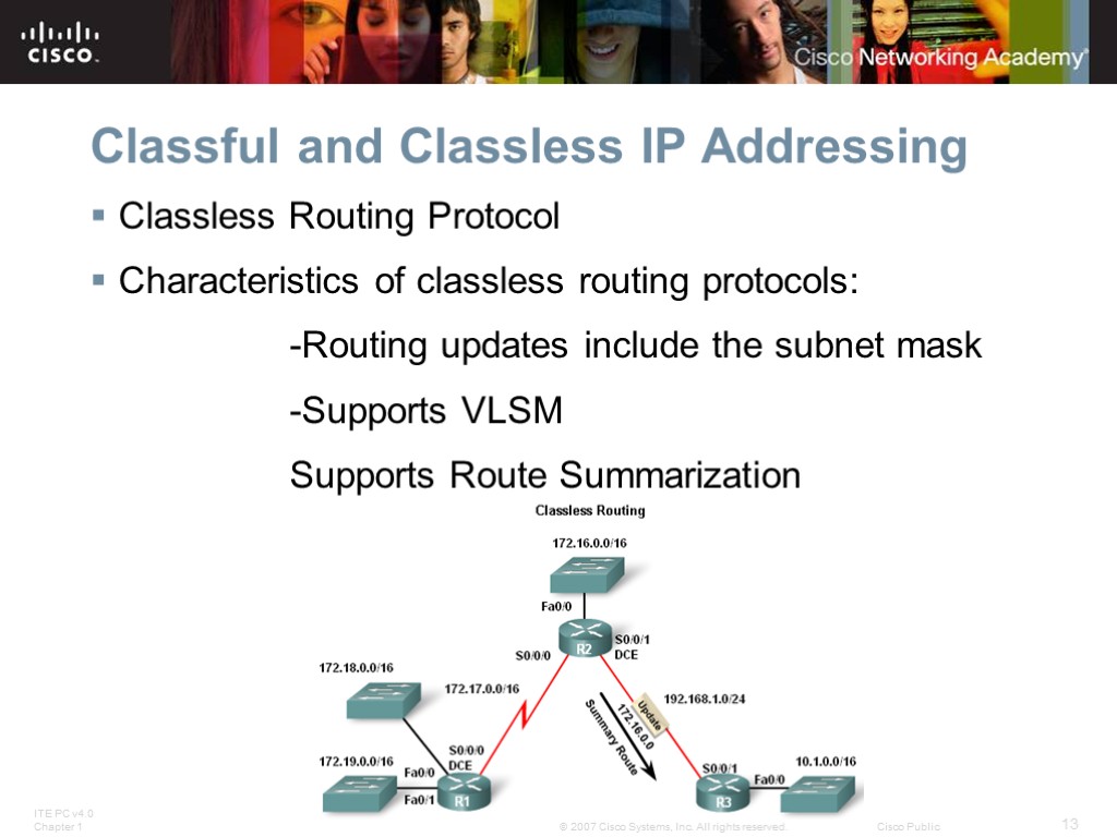 Classful and Classless IP Addressing Classless Routing Protocol Characteristics of classless routing protocols: -Routing